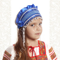 Девичья повязка Ладушка (очелье), синий в серебре