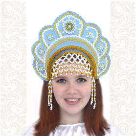 Кокошник Москвичка, светло-голубой с золотом