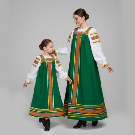 Сарафан с блузой Народный, габардин и хлопок, зелёный